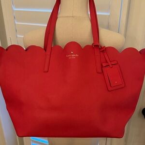 Kate Spade Vibrant Red Poppy Scalloped Tote Bag Purse